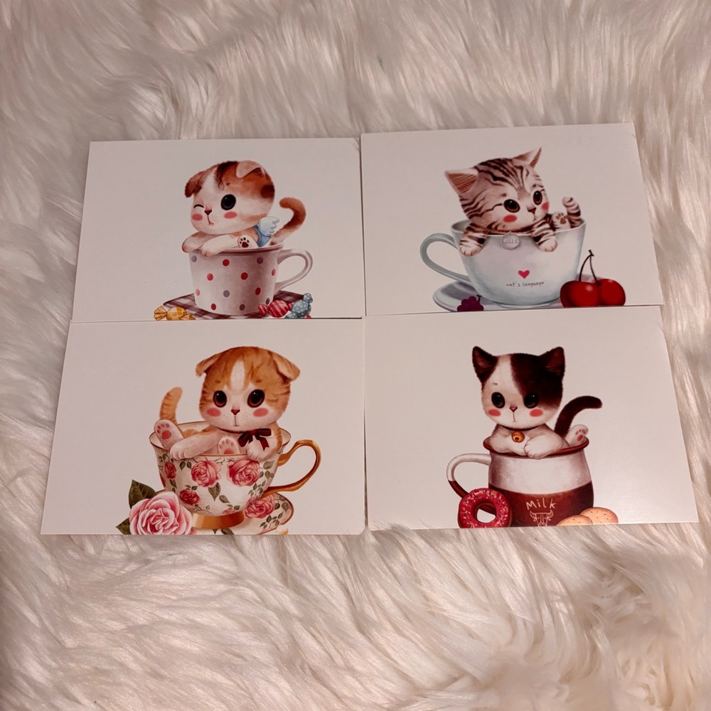 Set of 4 Cute Cat Postcards